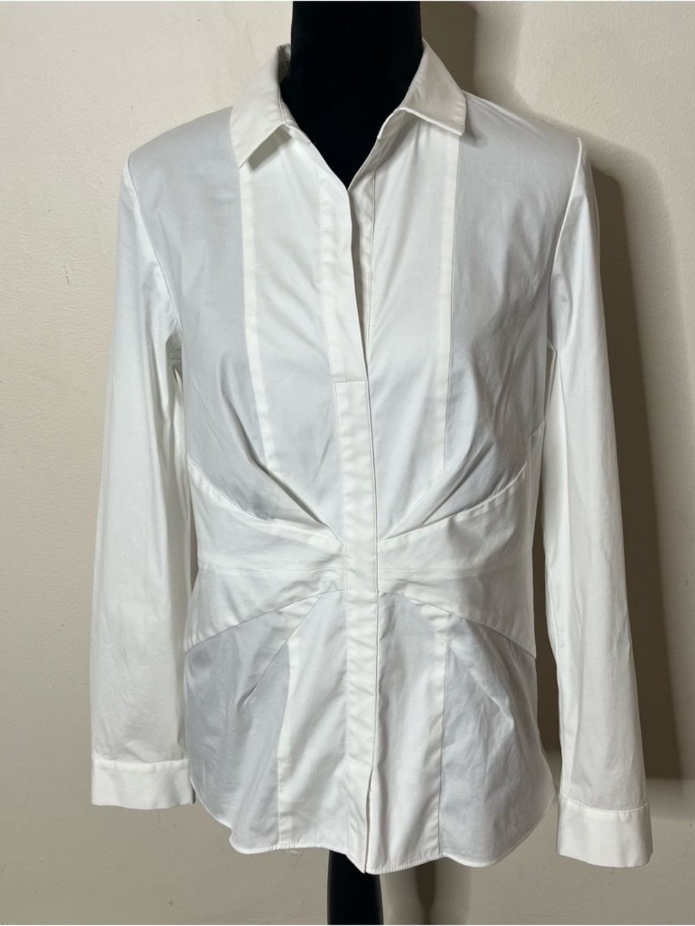 Lafayette 148 New York Women’s White Split V Collared Stretch pullover Shirt 10
